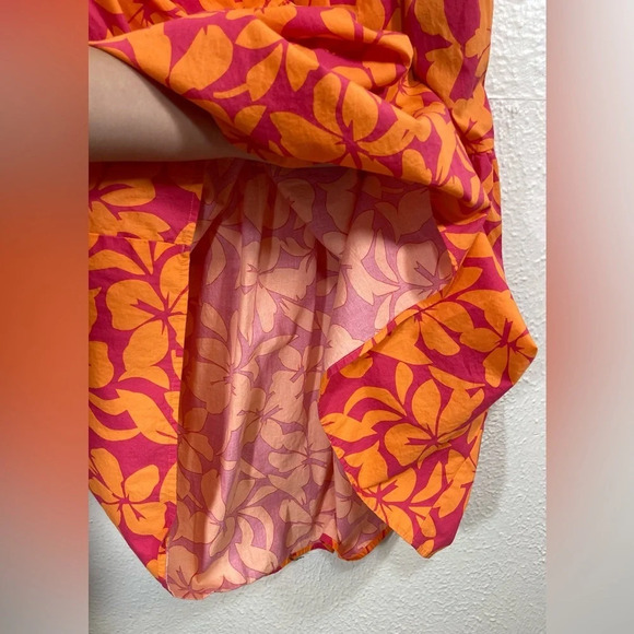 J. Crew Factory Orange Pink Floral Tiered Midi Dress Puff Sleeves V-Neck Size 0 - Picture 6 of 16